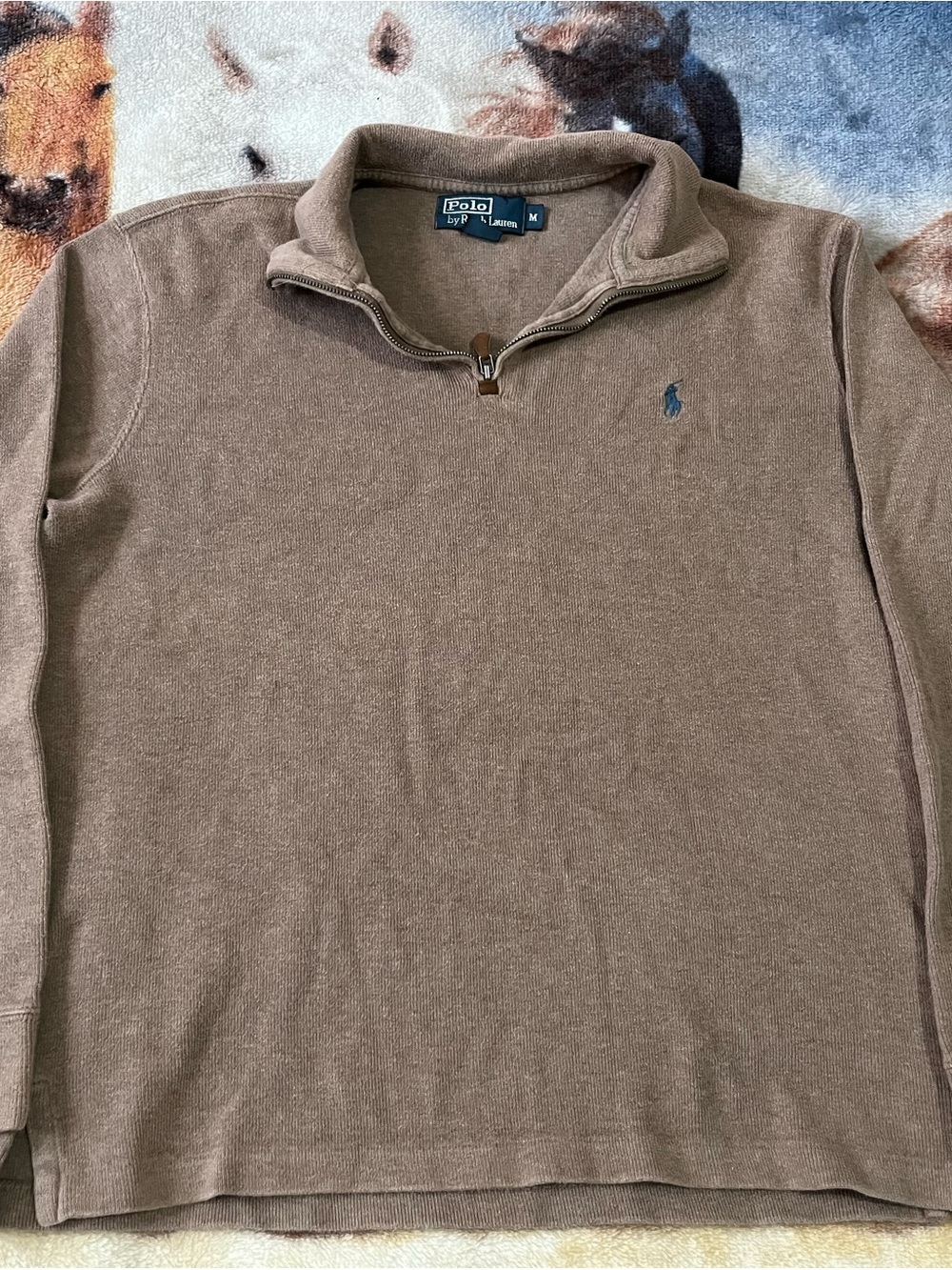 Polo Ralph Lauren Brown 1/4 Zip Cotton Knit Mens Pull Over Sweater Size Medium